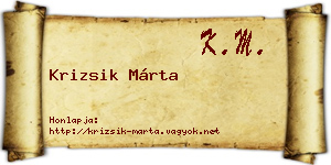 Krizsik Márta névjegykártya
